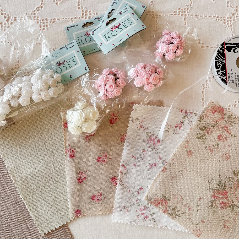 Scrapbooking Floral Fabric Swatches Mini Roses Craft Lot